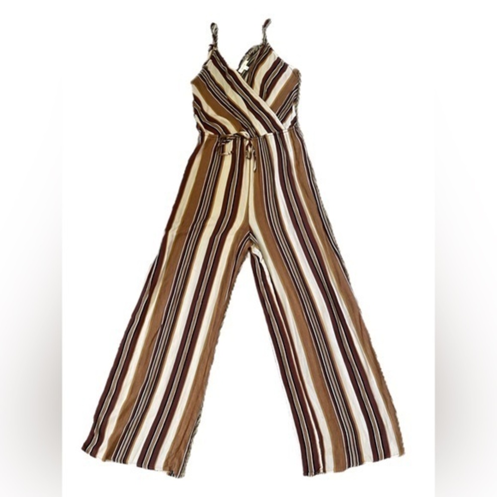 Beceel Brown Stripe Wide Leg Jumpsuit Size Medium